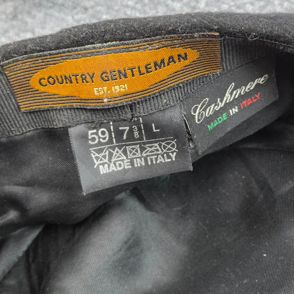 Italian Newsboy Hat 100% Cashmere Mens 7 3/8 Black Flat Cap Driver Hat Old Money